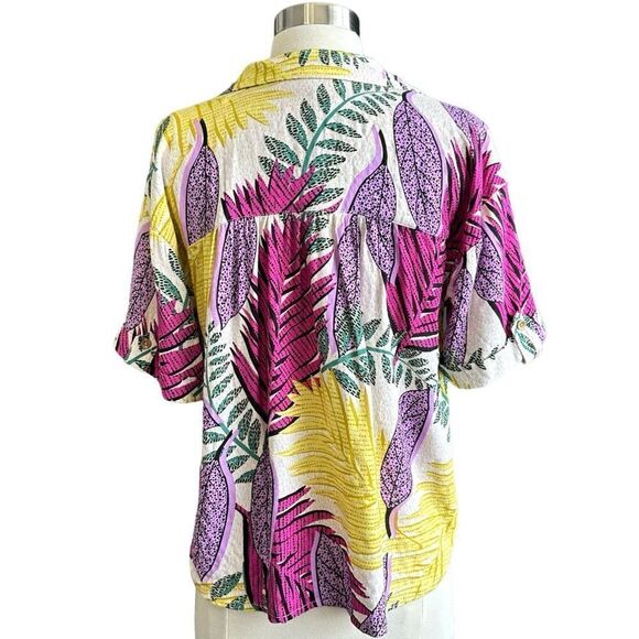 NWT Jane & Delancey Tropical Palm Leaf Print Multicolor Short-sleeve Button Down - Picture 7 of 10